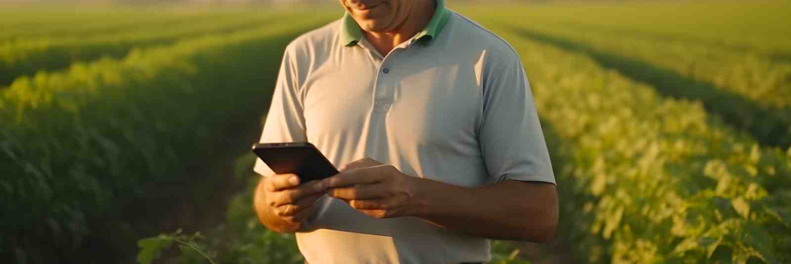 Farmer checking phone in field V2